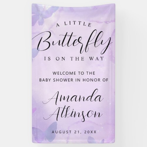 A Little Butterfly Purple Baby Shower Banner