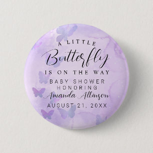 A Little Butterfly Purple Baby Shower Button