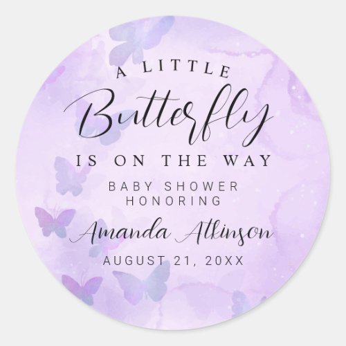 A Little Butterfly Purple Baby Shower Classic Round Sticker