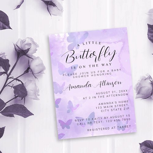 A Little Butterfly Purple Baby Shower Invitation