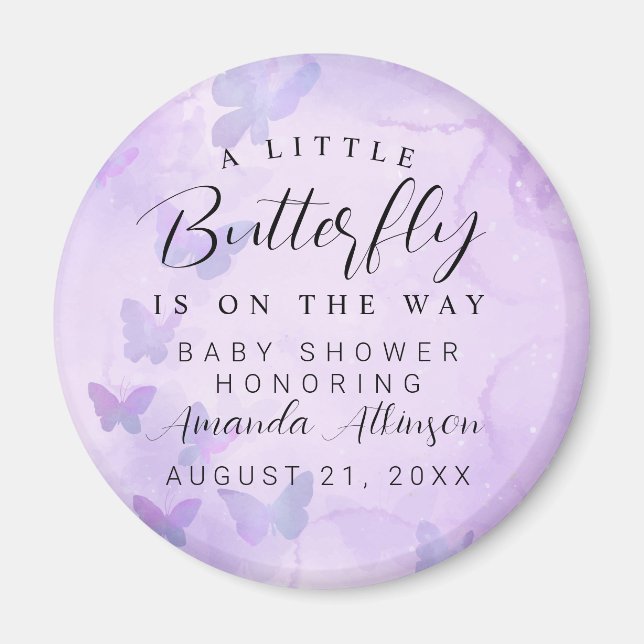 A Little Butterfly Purple Baby Shower Magnet (Front)