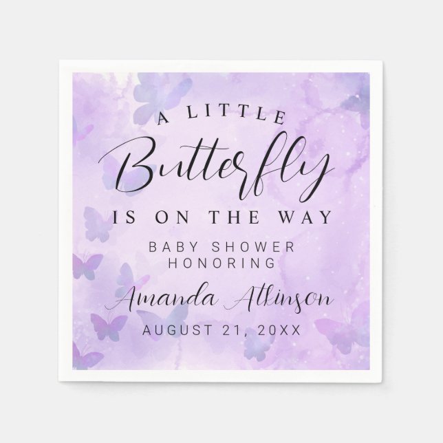 A Little Butterfly Purple Baby Shower Napkins (Front)