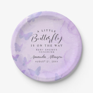 A Little Butterfly Purple Baby Shower Paper Plates