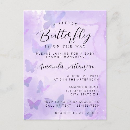 A Little Butterfly Purple Baby Shower Postcard