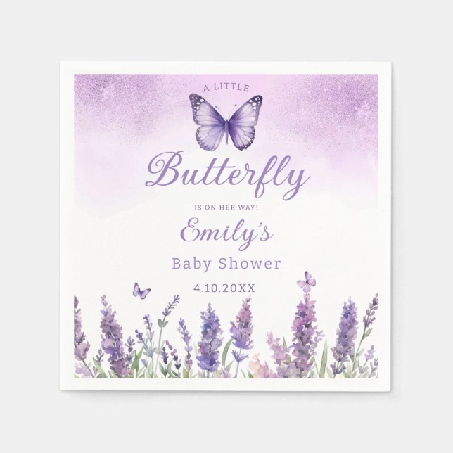 A little Butterfly purple cute girl baby shower  Napkins (Front)