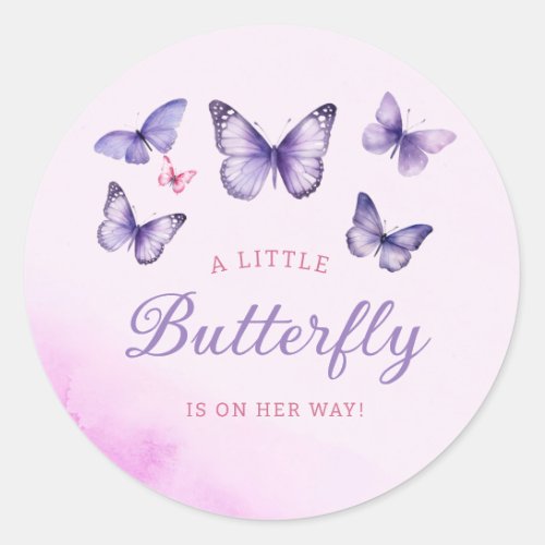 A Little Butterfly purple Girl Baby Shower Classic Round Sticker