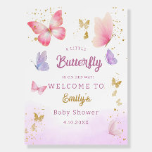 A Little Butterfly purple Girl Baby Shower Welcome