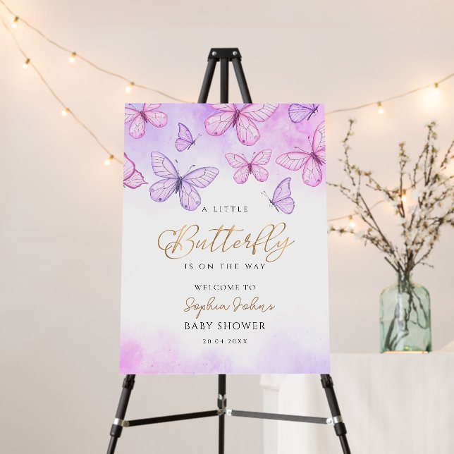 A Little Butterfly Purple & pink girl Baby Shower Foam Board (In Situ (Stand))