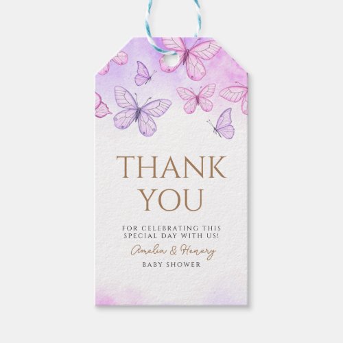 A Little Butterfly Purple  pink girl Baby Shower Gift Tags