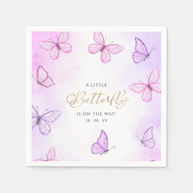 A Little Butterfly Purple & pink girl Baby Shower  Napkins (Front)
