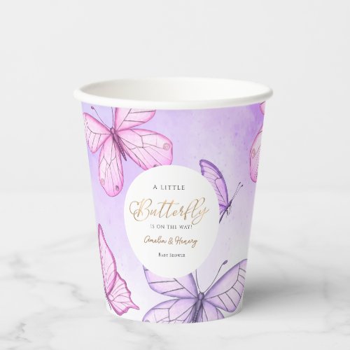 A Little Butterfly Purple  pink girl Baby Shower Paper Cups