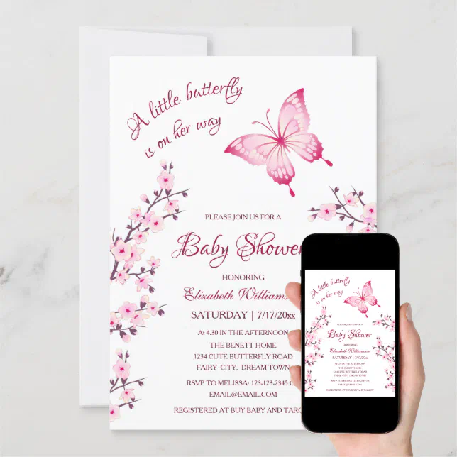 A Little Butterfly QR Code Registry Baby Shower Invitation Zazzle