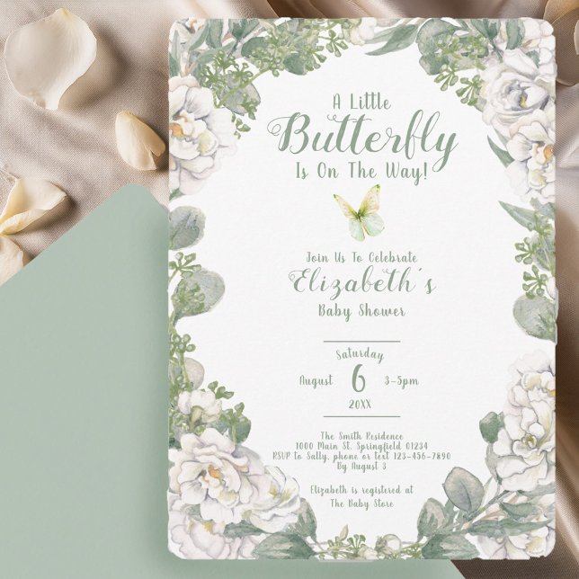 A Little Butterfly Sage Green Baby Shower Invitation (Creator Uploaded)