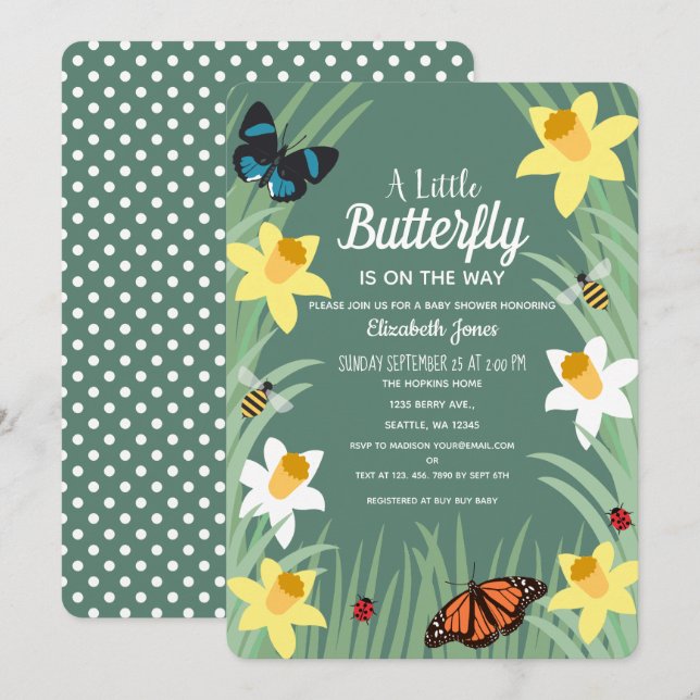 A Little Butterfly Spring Baby Shower Invitation (Front/Back)