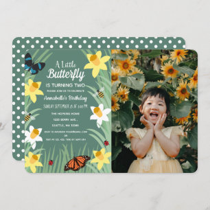 A Little Butterfly Spring Birthday Photo Invitation