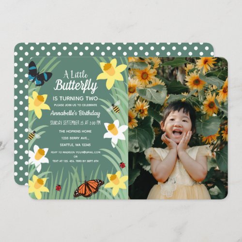 A Little Butterfly Spring Birthday Photo Invitation