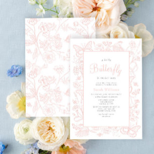 A Little Butterfly Vintage Pink Girl Baby Shower Invitation