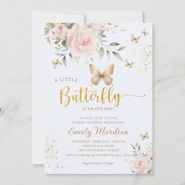 A little butterfly watercolor girl baby shower  invitation (Front)