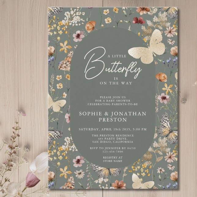 A Little Butterfly Wildflower Baby Shower Invitation (Creator Uploaded)