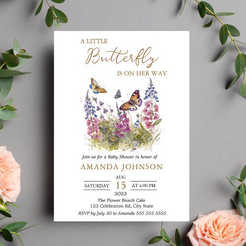 A Little Butterfly Wildflower Baby Shower Invitation