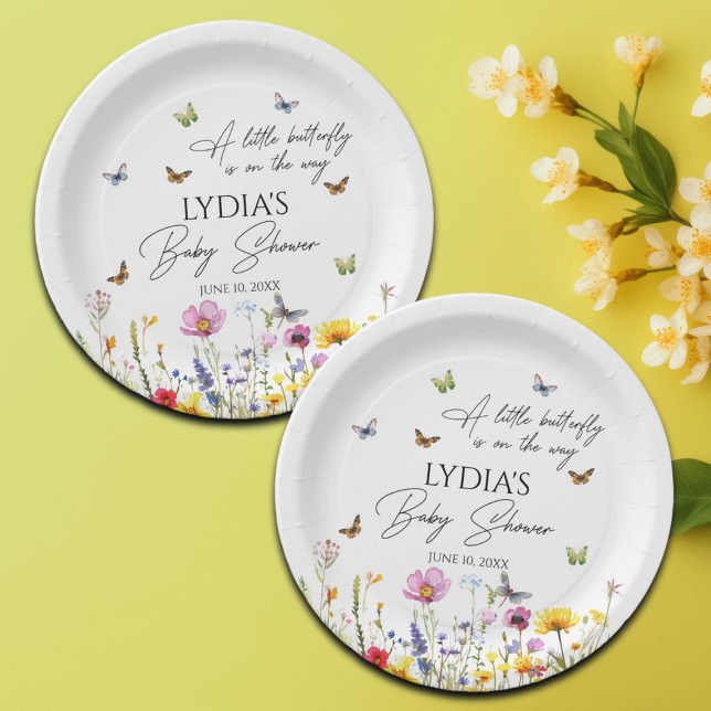 A Little Butterfly Wildflowers Baby Shower Paper Plates (Creator Uploaded)