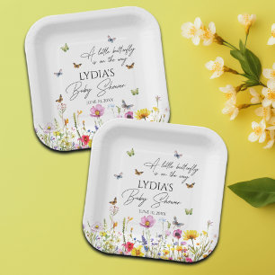 A Little Butterfly Wildflowers Baby Shower Paper Plates