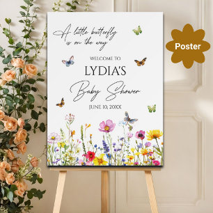 A Little Butterfly Wildflowers Baby Shower Welcome Poster