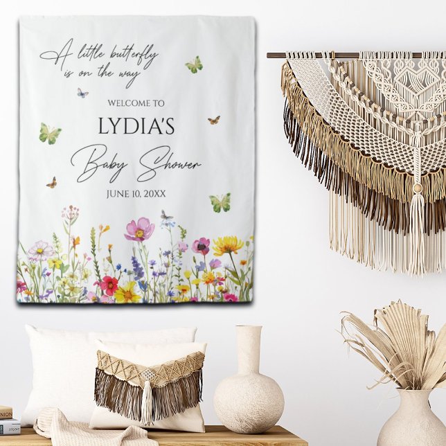 A Little Butterfly Wildflowers Baby Shower Welcome Tapestry (Creator Uploaded)