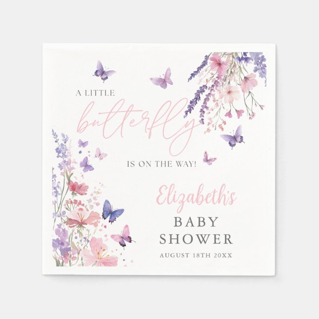 A Little Butterfly Wildflowers Floral Baby Shower Napkins (Front)