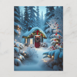 A Little Cabin in the Woods Festive Christmas Postcard