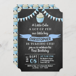 A Little Cake Chalkboard 1st Birthday Invitations