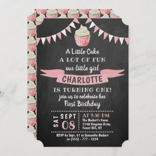 A Little Cake Chalkboard 1st Birthday Invitations