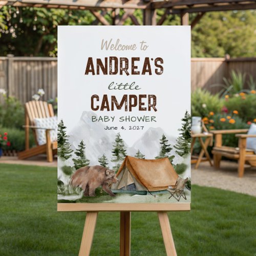A little Camper Bear Boy Baby Shower Welcome Foam Board