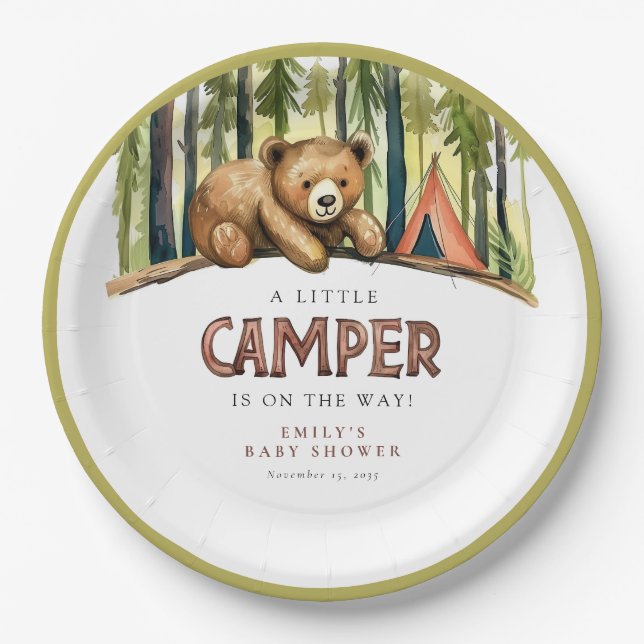 A Little Camper Forest Baby Shower Paper Plates (Front)