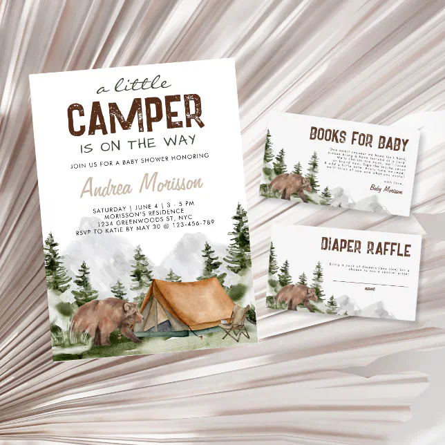 A little Camper on the Way Bear baby Boy Shower Invitation | Zazzle