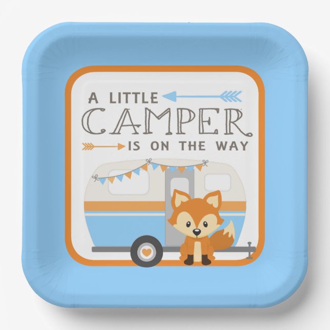 A Little Camper RV Camper Baby Shower Blue Paper Plates (Front)