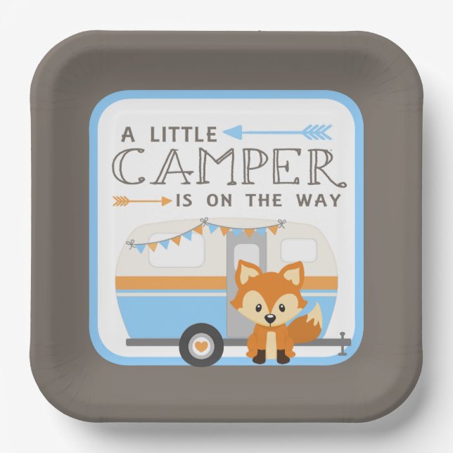A Little Camper RV Camper Baby Shower Brown Paper Plates (Front)