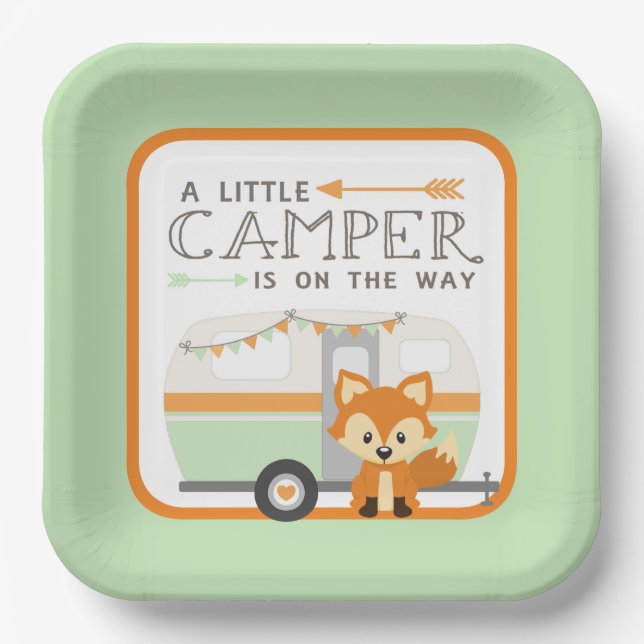 A Little Camper RV Camper Baby Shower Green Paper Plates (Front)