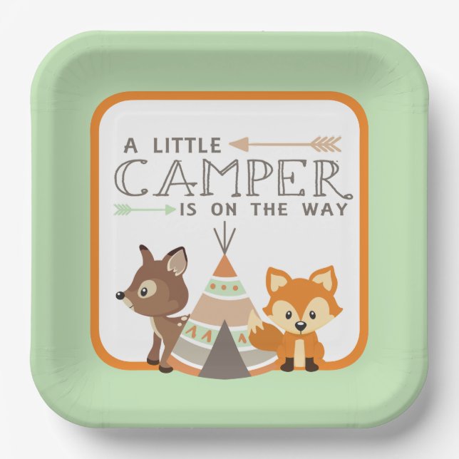 A Little Camper Teepee Baby Shower Paper Plates (Front)