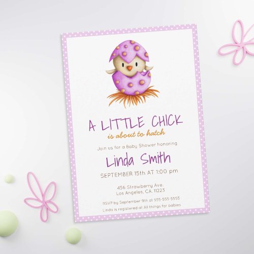 A Little Chick is About to Hatch Pink Baby Bird Invitation