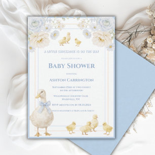 A Little Chickadee Blue Yellow Cute Baby Shower Invitation