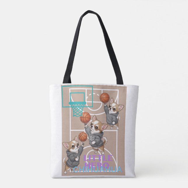 A little Chihuahua who loves basketball Tote Bag (Back)