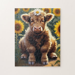 A little cow in a sunflower field jigsaw puzzle