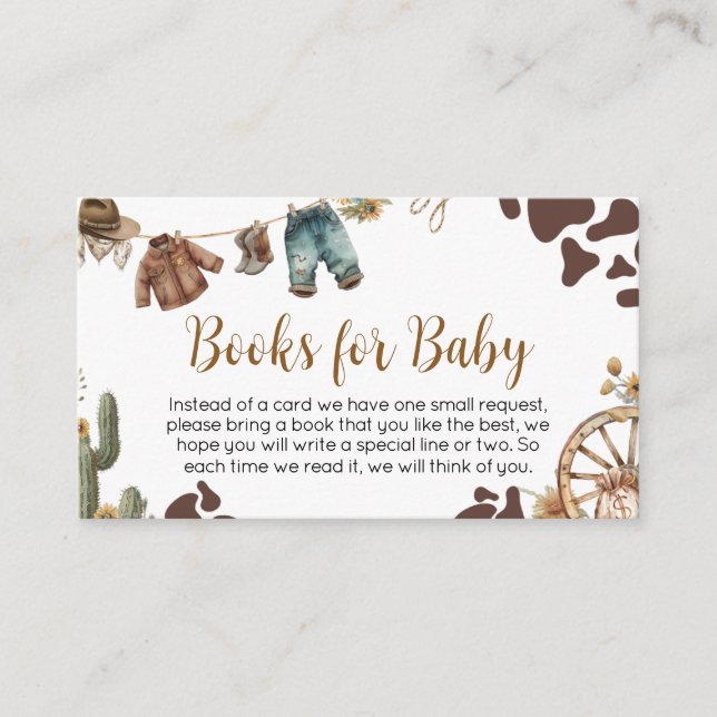 A Little Cowboy Baby Shower Books for Baby Enclosure Card (Front)
