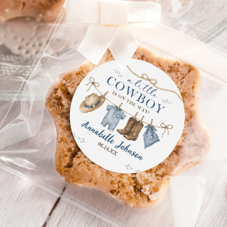 A Little Cowboy Baby Shower Boy Classic Round Sticker