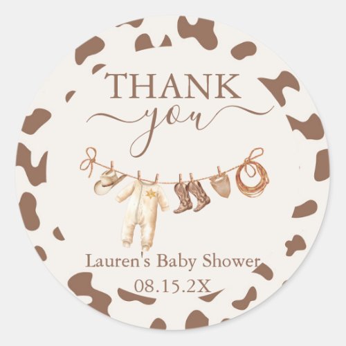 A little Cowboy Baby Shower Boy Classic Round Sticker