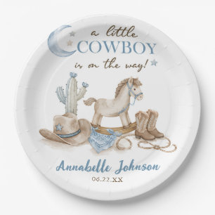 A Little Cowboy Baby Shower Boy Paper Plates
