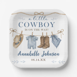 A Little Cowboy Baby Shower Boy Paper Plates