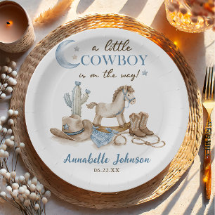 A Little Cowboy Baby Shower Boy Paper Plates