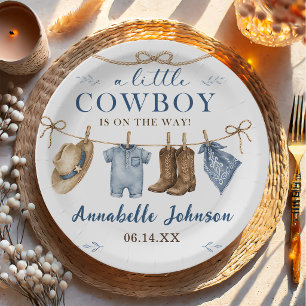 A Little Cowboy Baby Shower Boy Paper Plates
